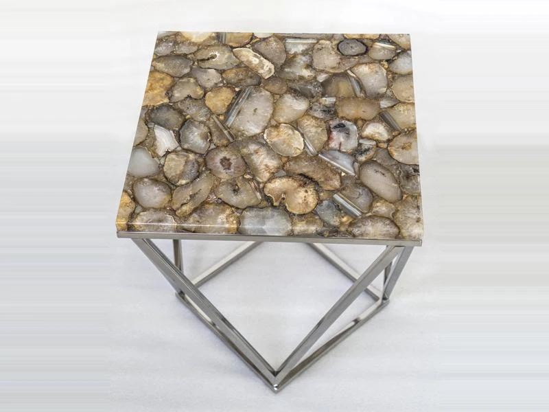 Agate Stone Top Side Table with Metal Base