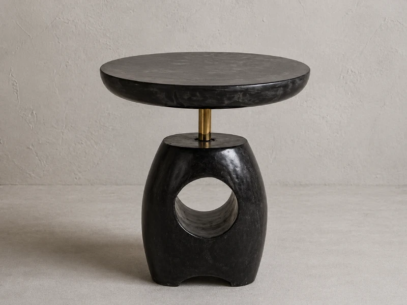 Contemporary Black Stone Pedestal Side Table