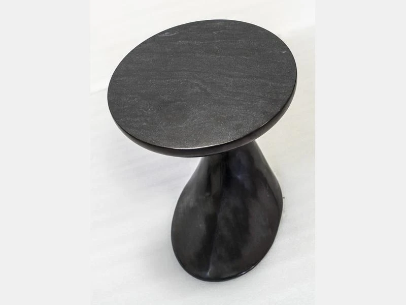 Contemporary Black Stone Pedestal Side Table