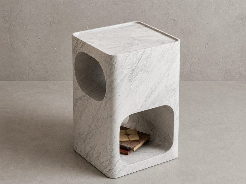 Modern Marble Cube Side Table with Open Storage