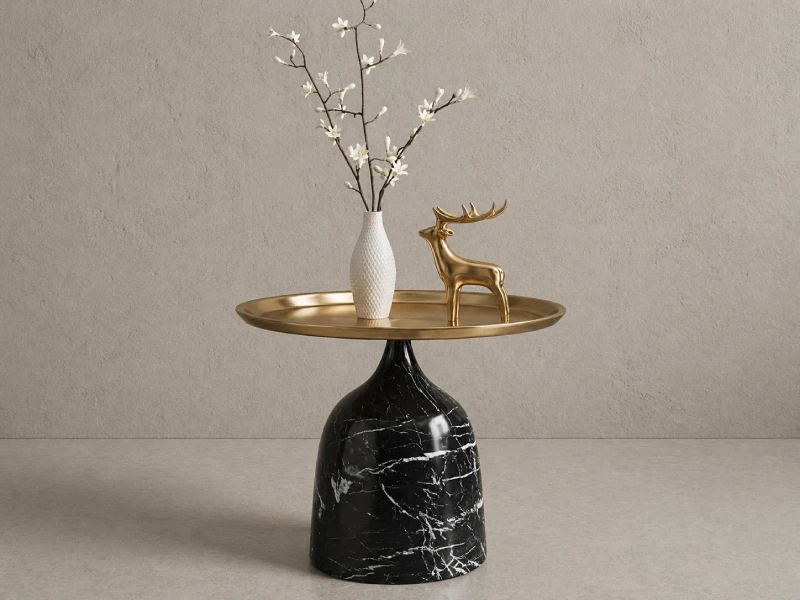 Luxury Marble Base Accent Table with Brass Top