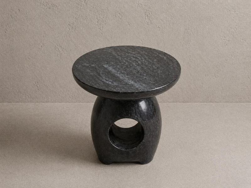 Modern Black Stone Sculptural Side Table