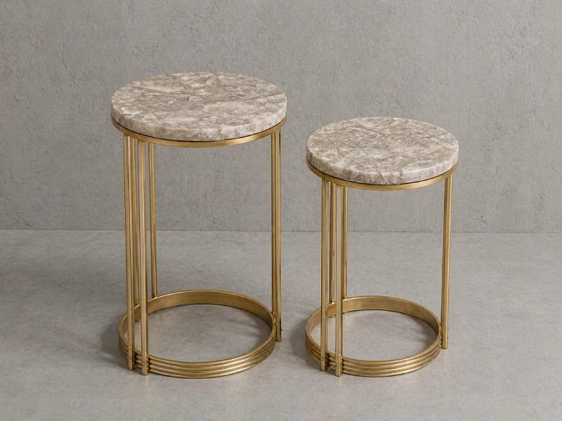 Elegant Marble Top Side Table with Gold Frame