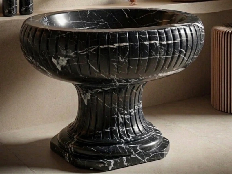 Black Pedestal Marble Basin