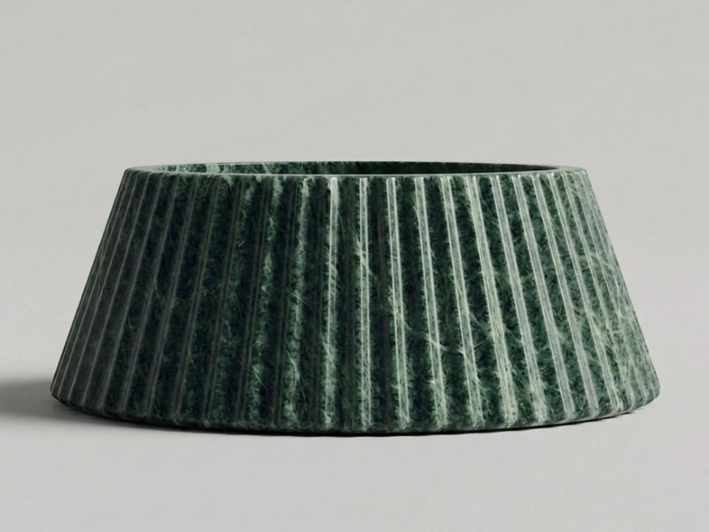 Alternative view of Green Fluted Round Basin