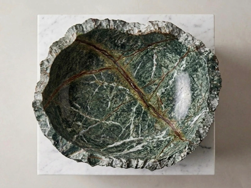 Green Marble Leaf Textured Basin