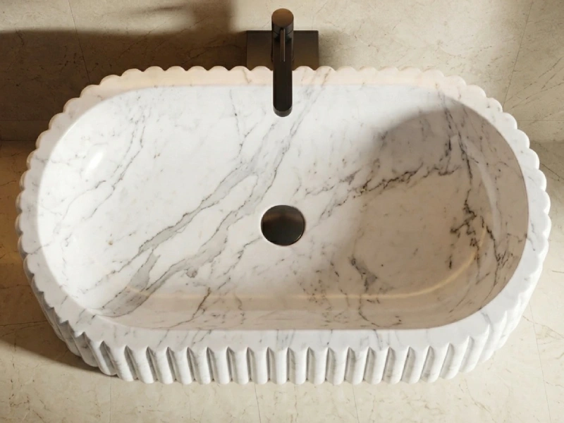 Fluted Oval White Marble Basin