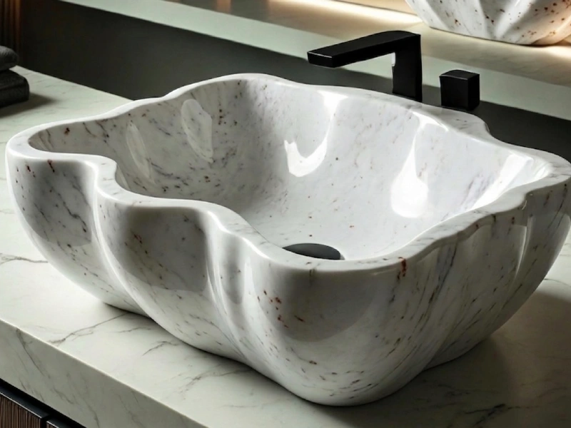 White Wave-Edge Marble Basin