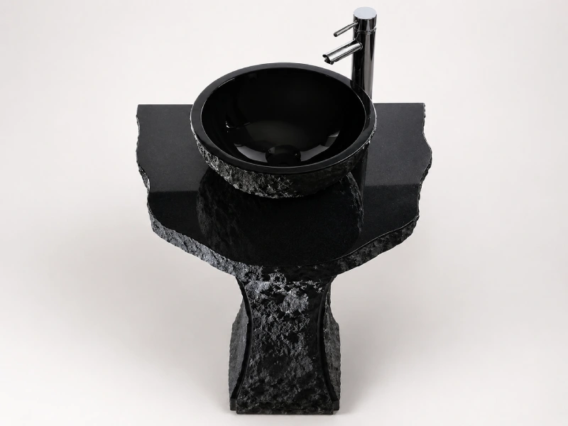 Black Stone Sculptural Pedestal Basin