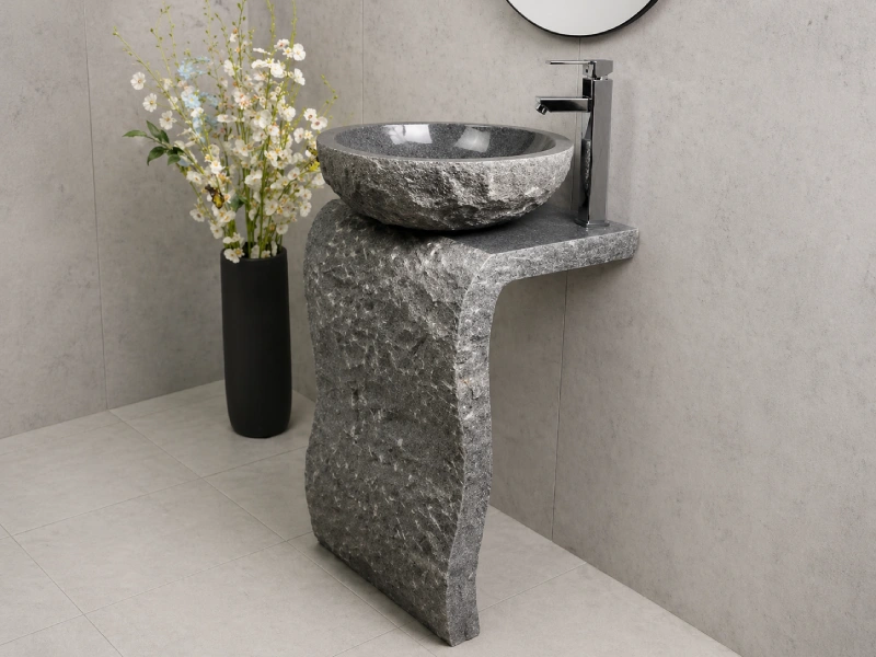 Textured Stone Countertop Pedestal Basin