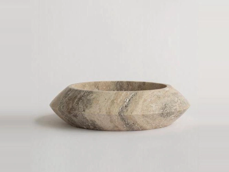 Beige Marble Faceted Bowl