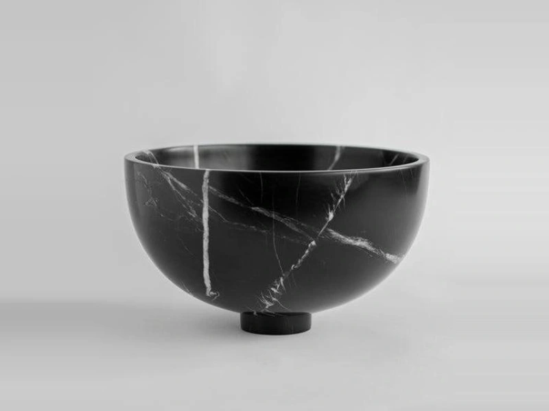 Black Marble Pedestal Bowl (Classic Form)