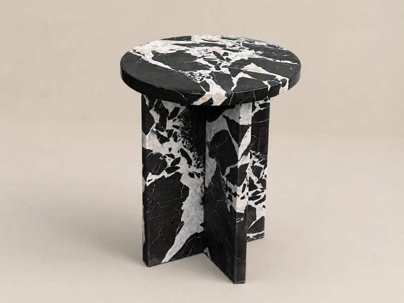 Black & White Marble Side Table – Modern Sculptural Design