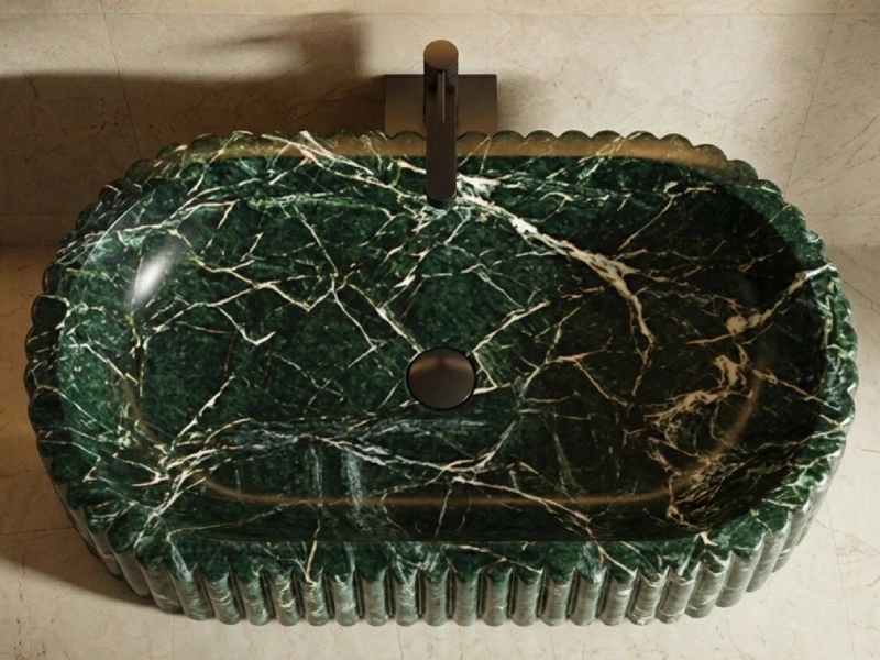 Green Oval Textured Marble Basin
