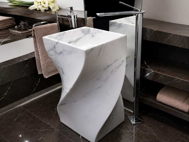 Contemporary Sculpted Marble Pedestal Basin