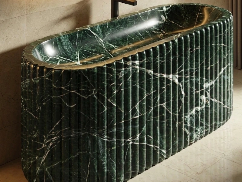 Fluted Green Marble Rectangular Basin