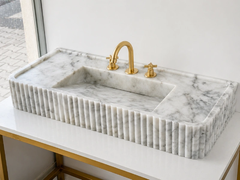Fluted Marble Rectangular Vanity Sink