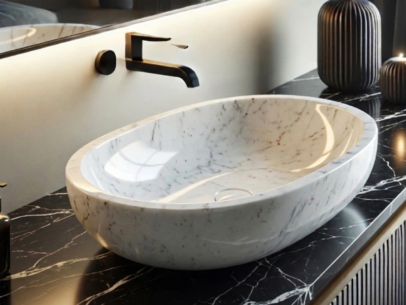 Oval White Marble Basin