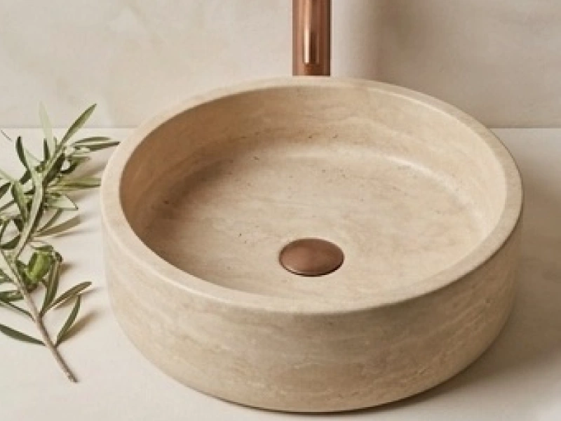 Beige Round Stone Basin