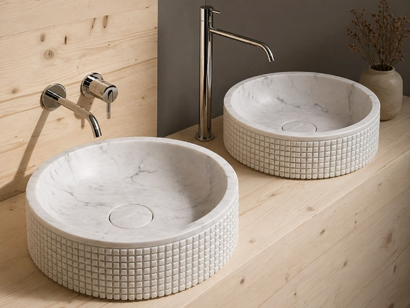 The Dual Textured White Marble Round Basins
