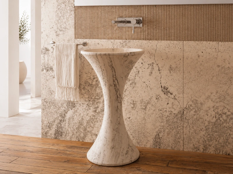 Sculptural Marble Pedestal Wash Basin