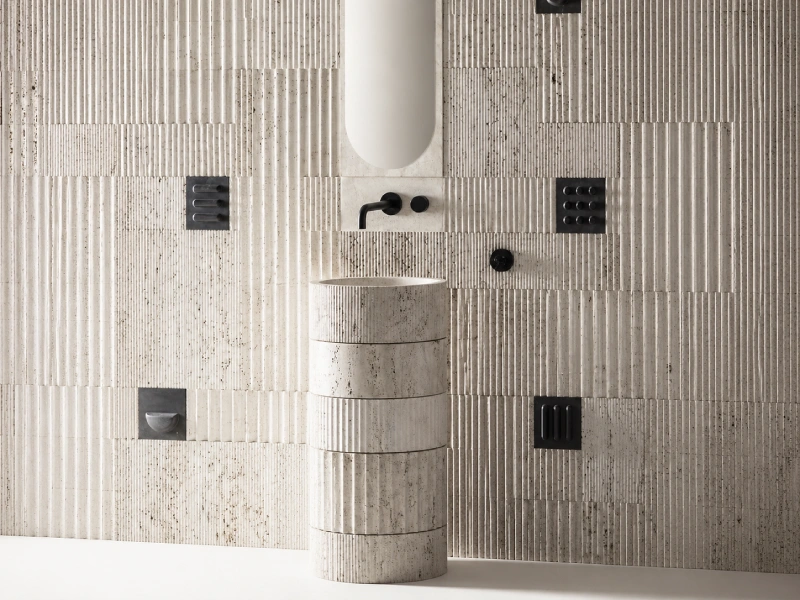 Layered Travertine Pedestal Basin