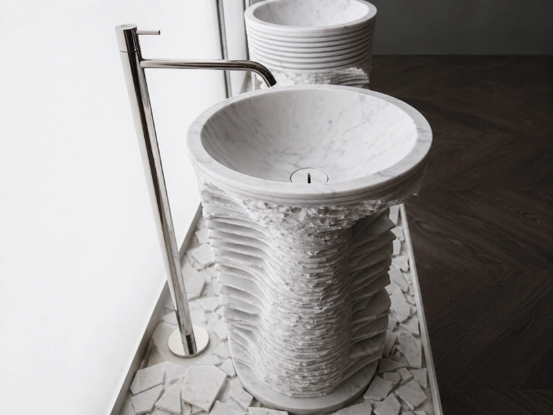 Textured Marble Sculptural Pedestal Basin