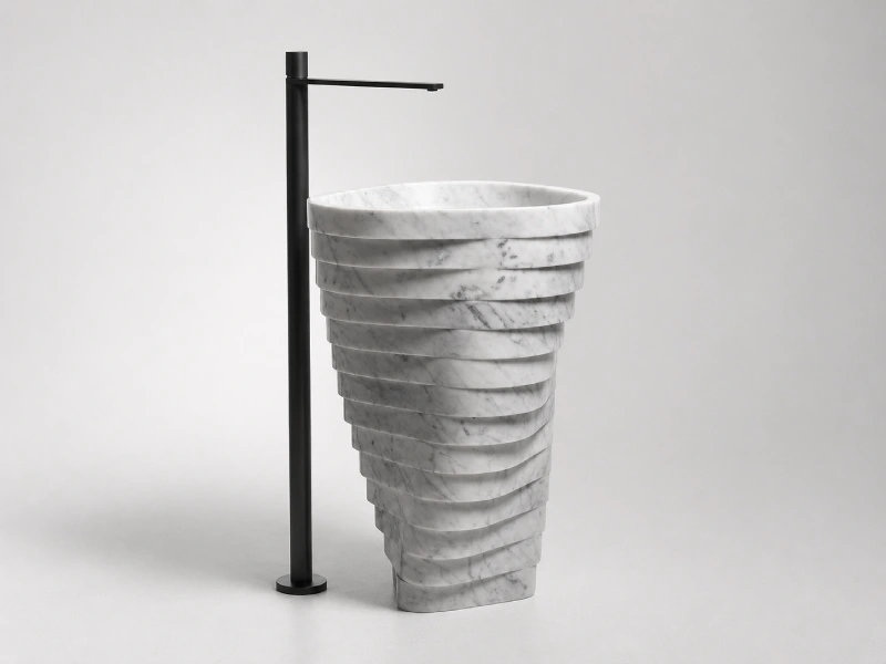 Layered Sculptural Marble Pedestal Basin