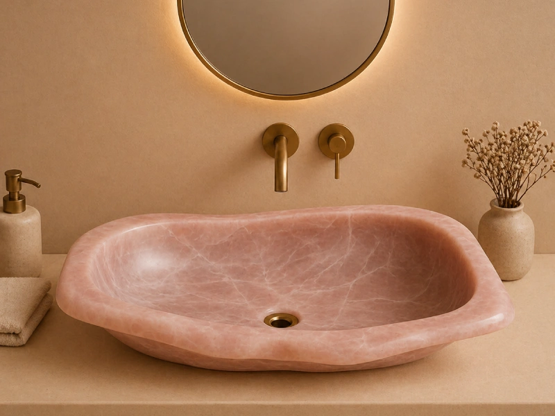 Blush Marble Sculpted Basin – Soft Pink Finish