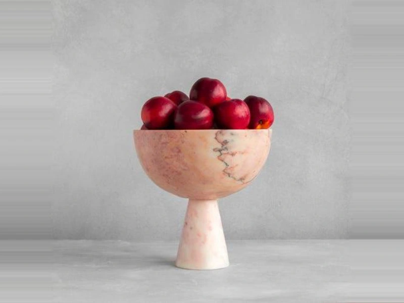Pink Marble Pedestal Fruit Bowl