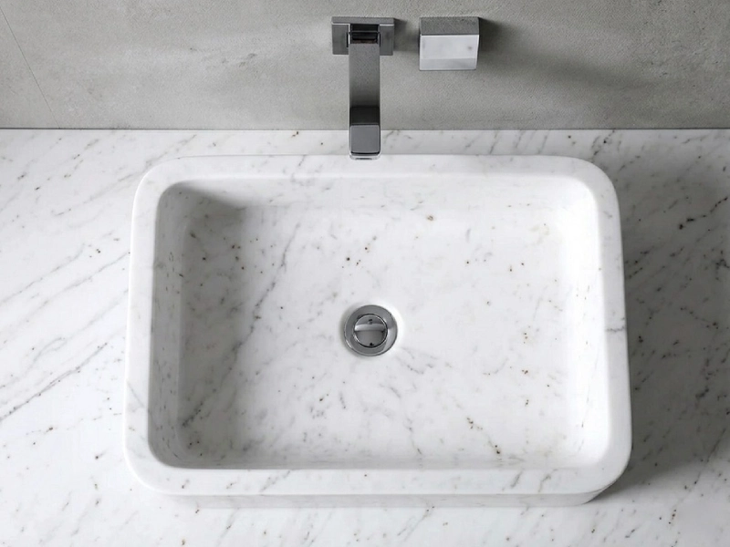 Carrera White Marble Rectangular Sink