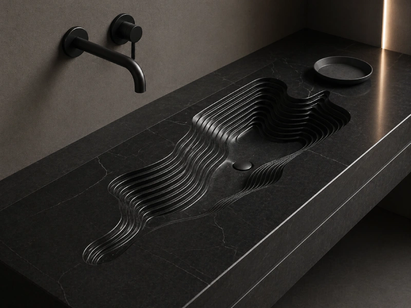 Sculpted Wave Black Stone Vanity Basin
