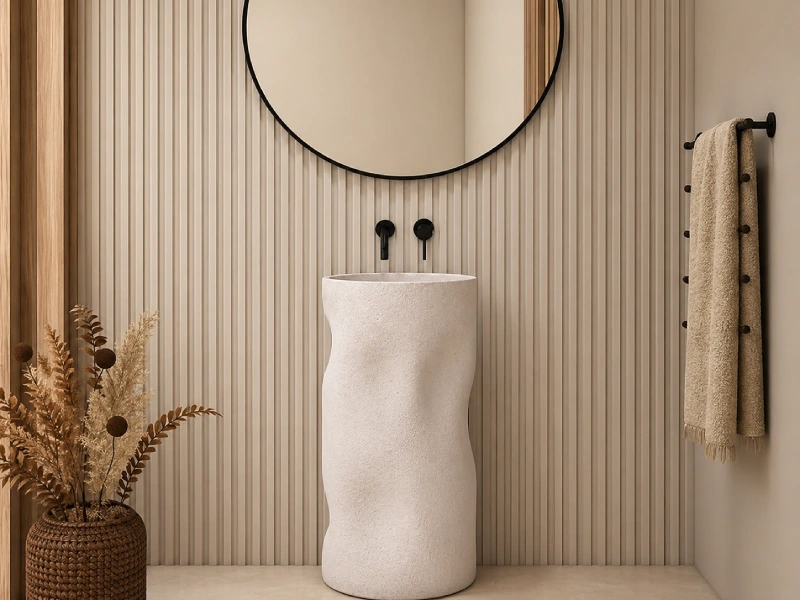 Organic Textured Stone Pedestal Basin