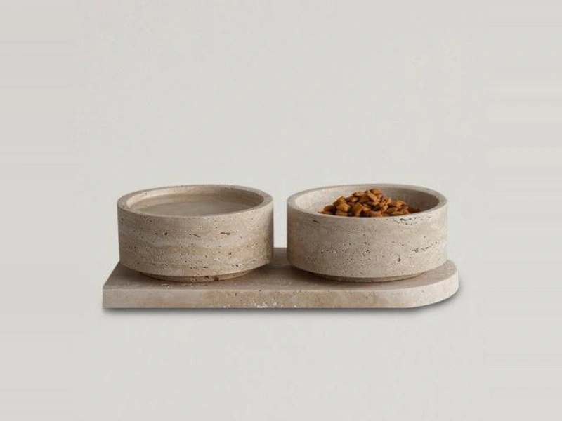 Travertine Double Bowl Serving Set