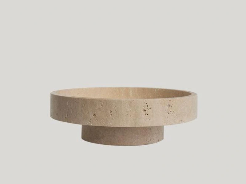Travertine Low Pedestal Bowl (Beige)