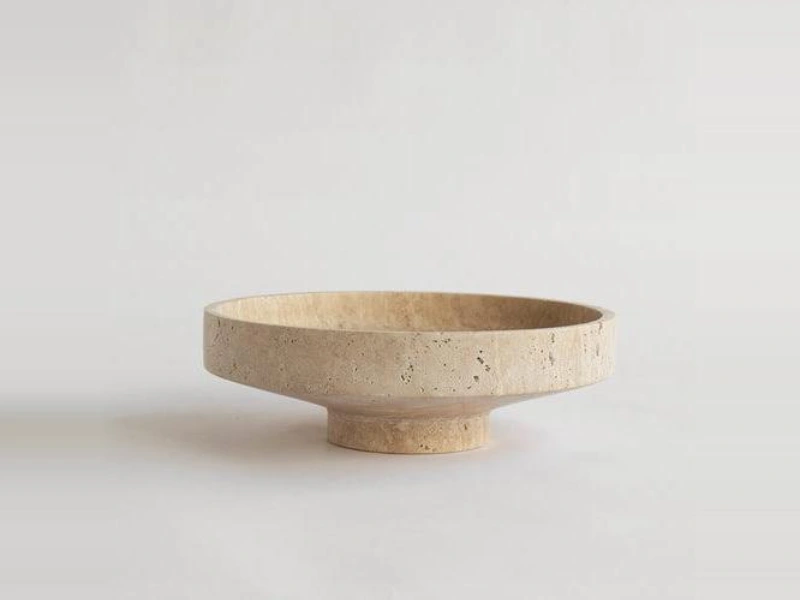 Travertine Pedestal Bowl (Warm Beige)