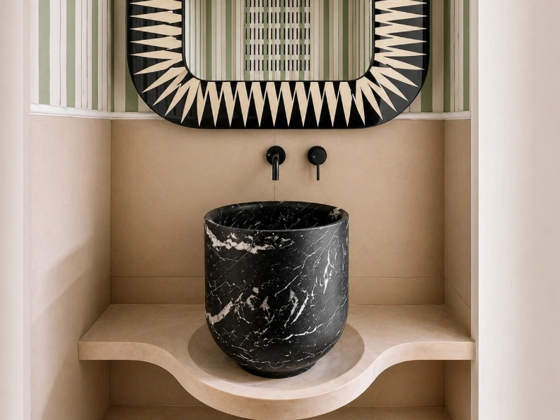 Statement Black Marble Pedestal Basin