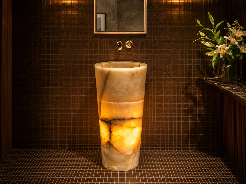Backlit Onyx Pedestal Basin