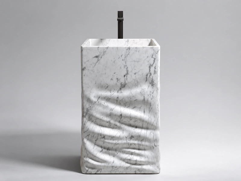 Sculpted Draped Marble Pedestal Basin