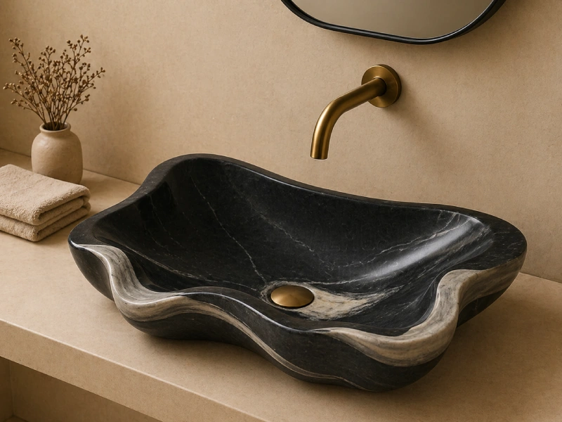 The Sculpted Black Marble Wave Basin