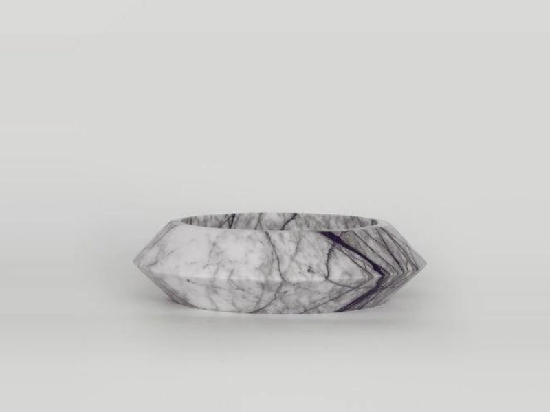 White Marble Faceted Bowl (Purple Veining)