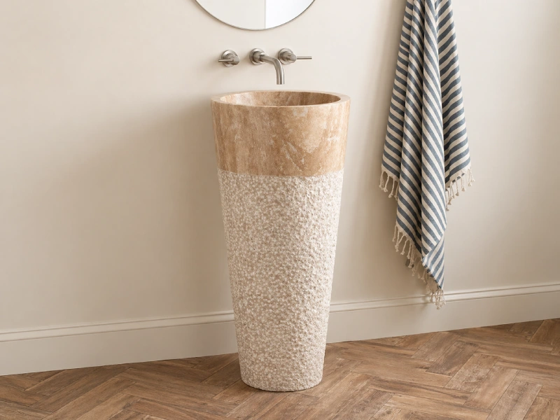 Textured Stone Pedestal Wash Basin