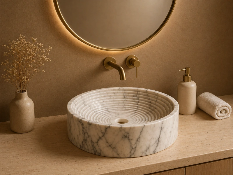 White Marble Fluted Round Basin