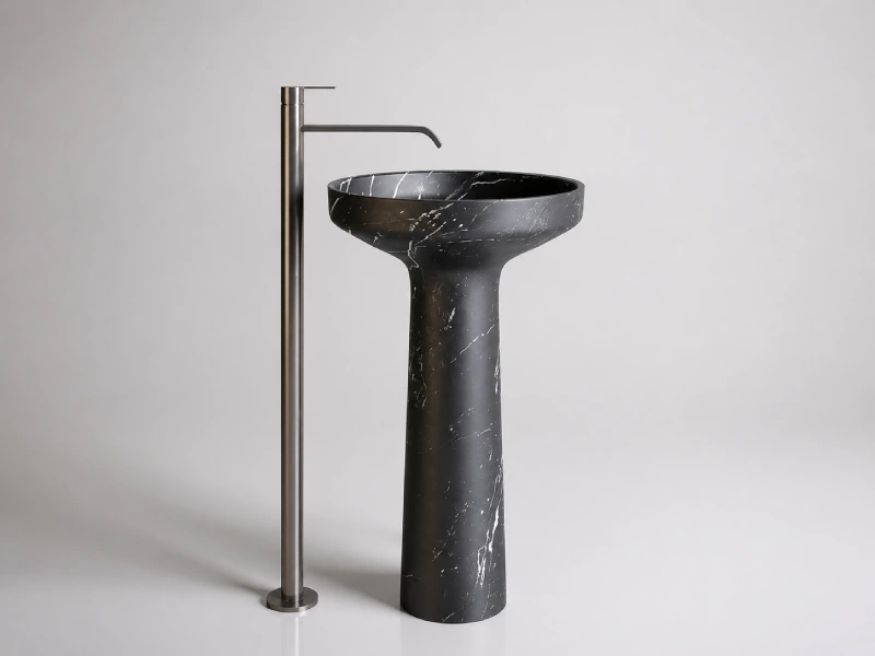 Modern Black Marble Pedestal Wash Basin