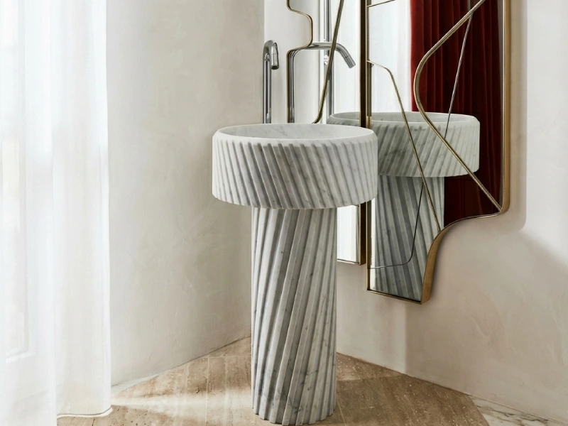 Fluted Marble Pedestal Basin
