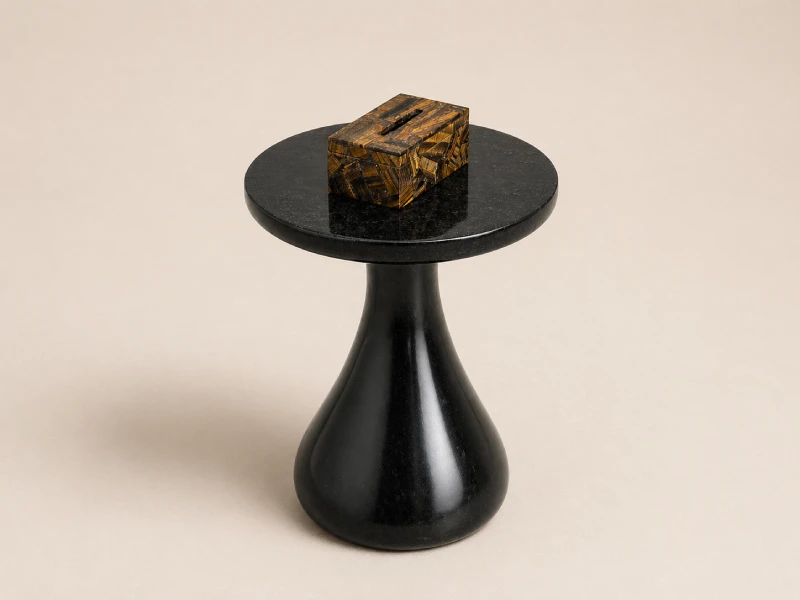 Alternative view of Contemporary Black Stone Pedestal Side Table