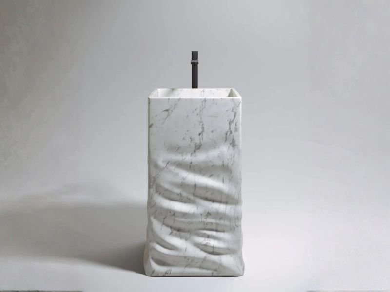 Wave Marble Pedestal Basin – Bianco Ondas