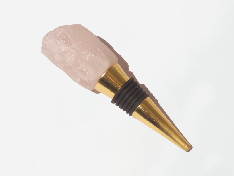 Semi Precious Bottle Stopper-Rose Quartz & Gold